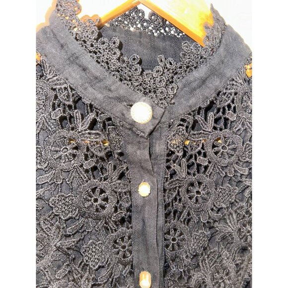 Y Black Cotton Goth Alt Wednesday Addams Style Victorian Lace Collared Blouse - Picture 7 of 12